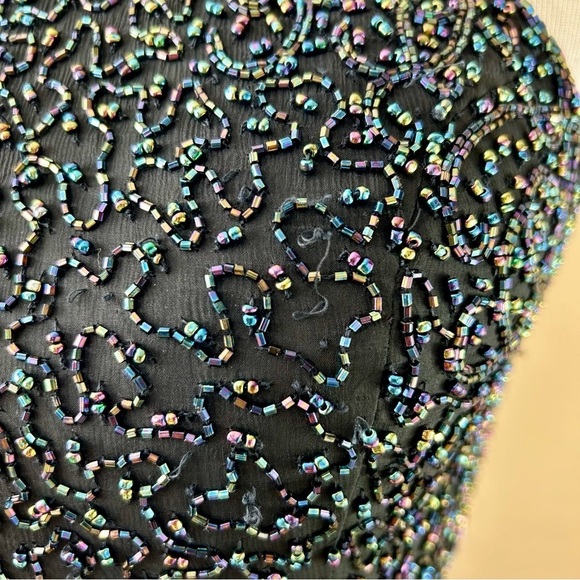 Vintage 90's Cache Black Silk Beaded Sequin Halter Gown Maxi Dress Size Large - Picture 11 of 16